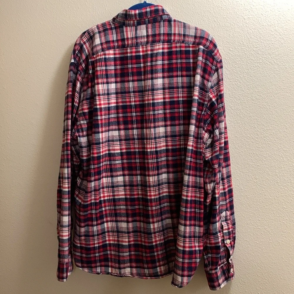 J Crew Plaid Flannel Button Down Shirt Men’s Size XL Red White Blue Cotton